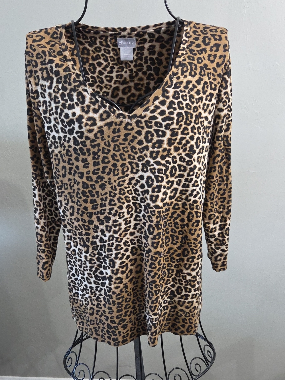 Chico's Leopard Print V-Neck Tunic in Brown and Black